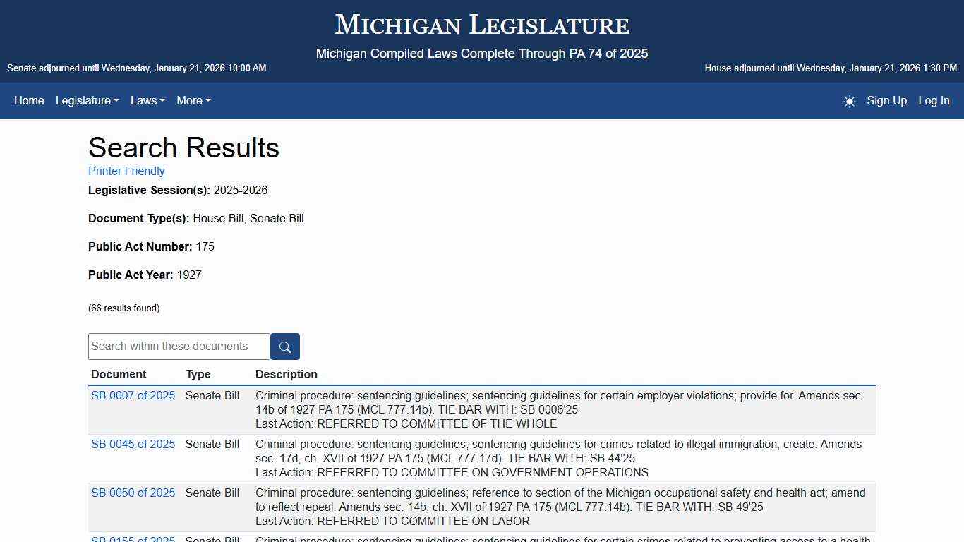 Search Results - Michigan Legislature